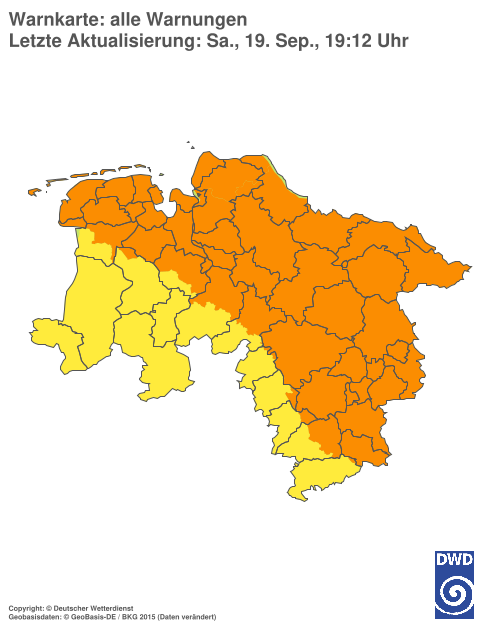 Aktuelle Warnkarte: Niedersachsen / Bremen